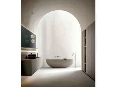 Mobile da Bagno sospeso Hexis 2333 in nobilitato Cemento Perla di Edoné
